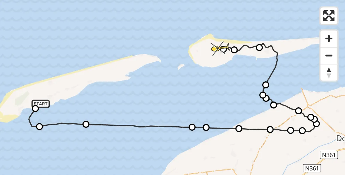 Routekaart van de vlucht: Ambulancehelikopter naar Ameland Airport Ballum, Westerdijk