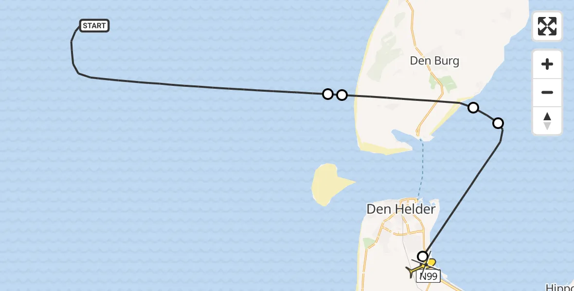 Routekaart van de vlucht: Kustwachthelikopter naar Vliegveld De Kooy, Luchthavenweg