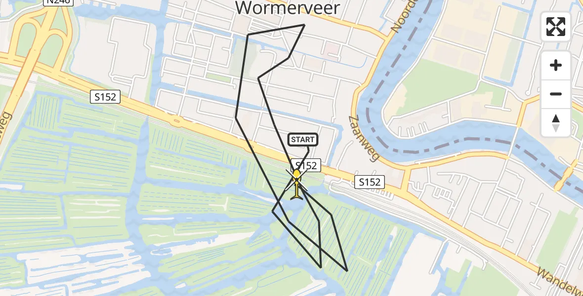 Routekaart van de vlucht: Politiehelikopter naar Wormerveer, Acacialaan