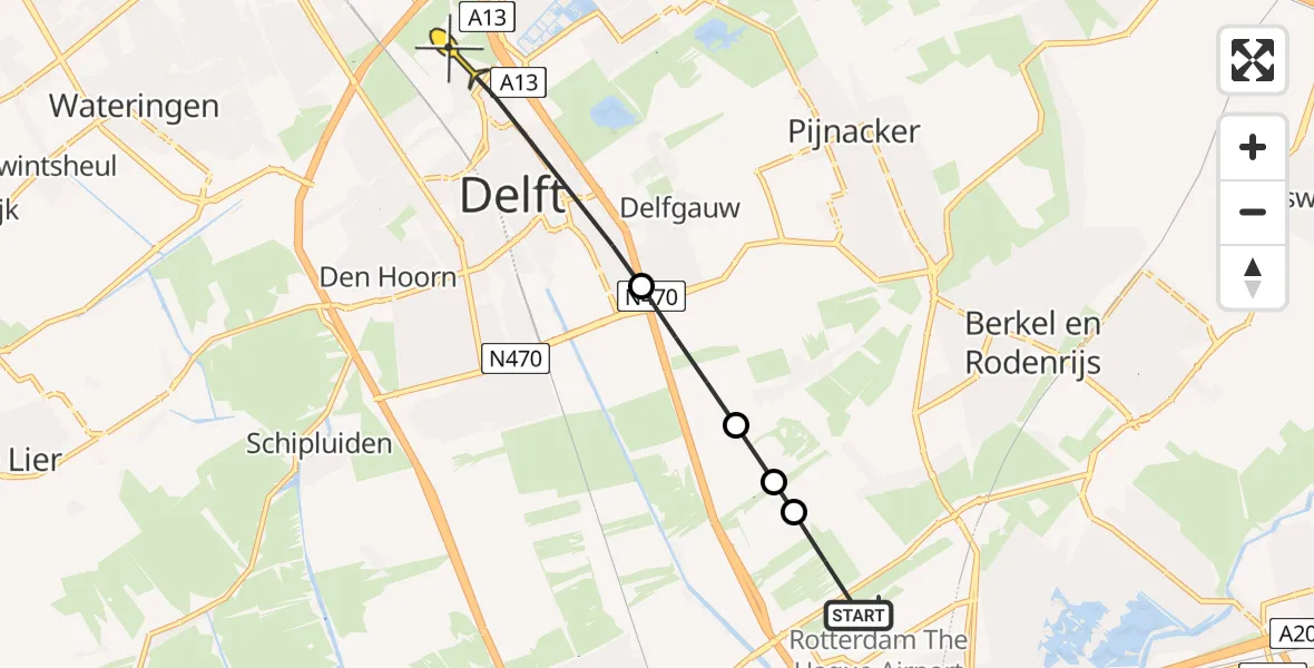 Routekaart van de vlucht: Lifeliner 2 naar Rijswijk, Hofweg