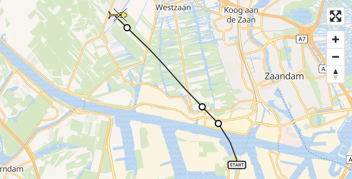 Routekaart van de vlucht: Lifeliner 1 naar Assendelft, Aletta Jacobsstraat