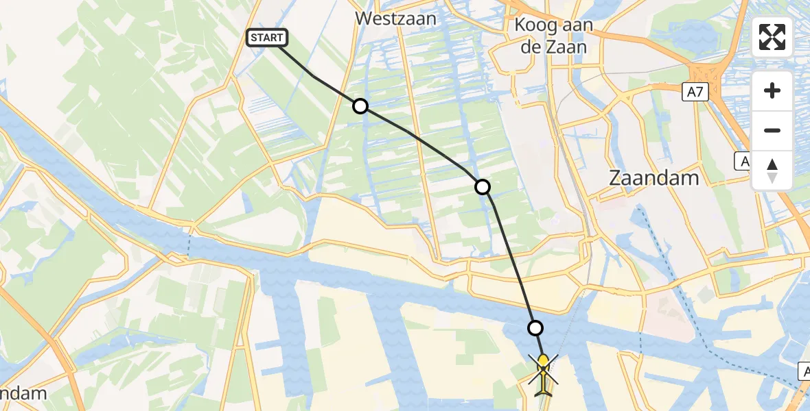 Routekaart van de vlucht: Lifeliner 1 naar Amsterdam Heliport, Aletta Jacobsstraat