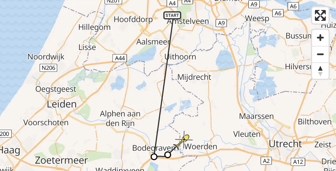 Routekaart van de vlucht: Politieheli naar Woerden, Boerderijweg