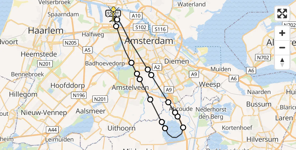 Routekaart van de vlucht: Lifeliner 1 naar Amsterdam Heliport, Groenlandse kade