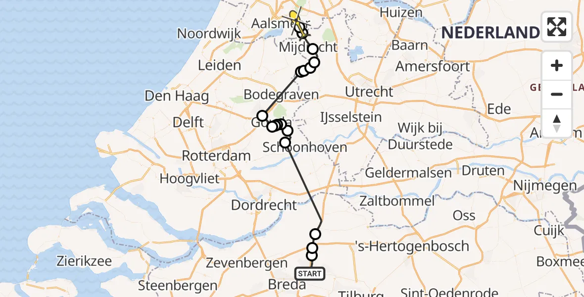 Routekaart van de vlucht: Politiehelikopter naar Amstelveen, Wilhelminakanaal Noord