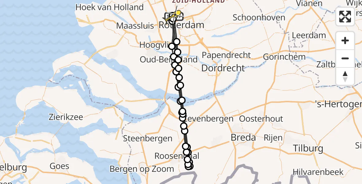 Routekaart van de vlucht: Lifeliner 2 naar Rotterdam The Hague Airport, Schipholstraat