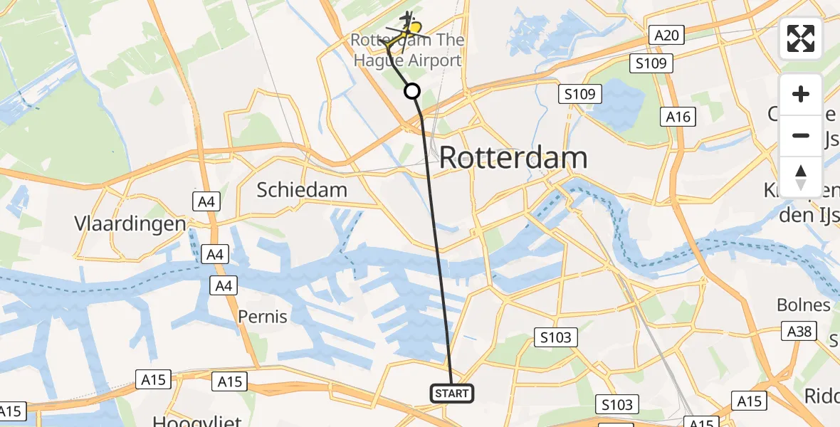 Routekaart van de vlucht: Lifeliner 2 naar Rotterdam The Hague Airport, Waalhaven Oostzijde