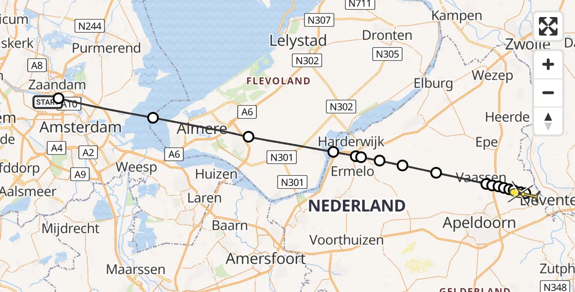 Routekaart van de vlucht: Lifeliner 1 naar Terwolde, Grote Tocht