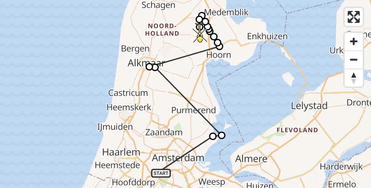 Routekaart van de vlucht: Politieheli naar Sijbekarspel, Dijkeinde