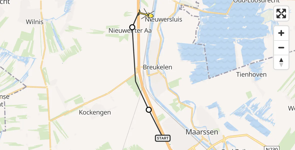 Routekaart van de vlucht: Politiehelikopter naar Nieuwersluis, Kortrijk