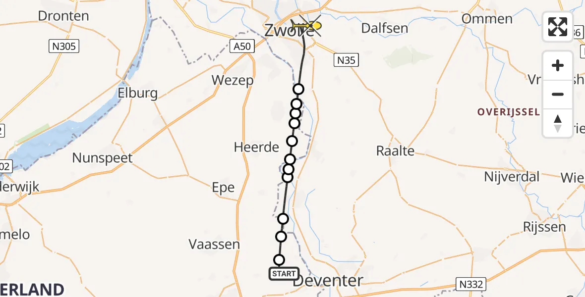 Routekaart van de vlucht: Lifeliner 1 naar Zwolle, Kadijk