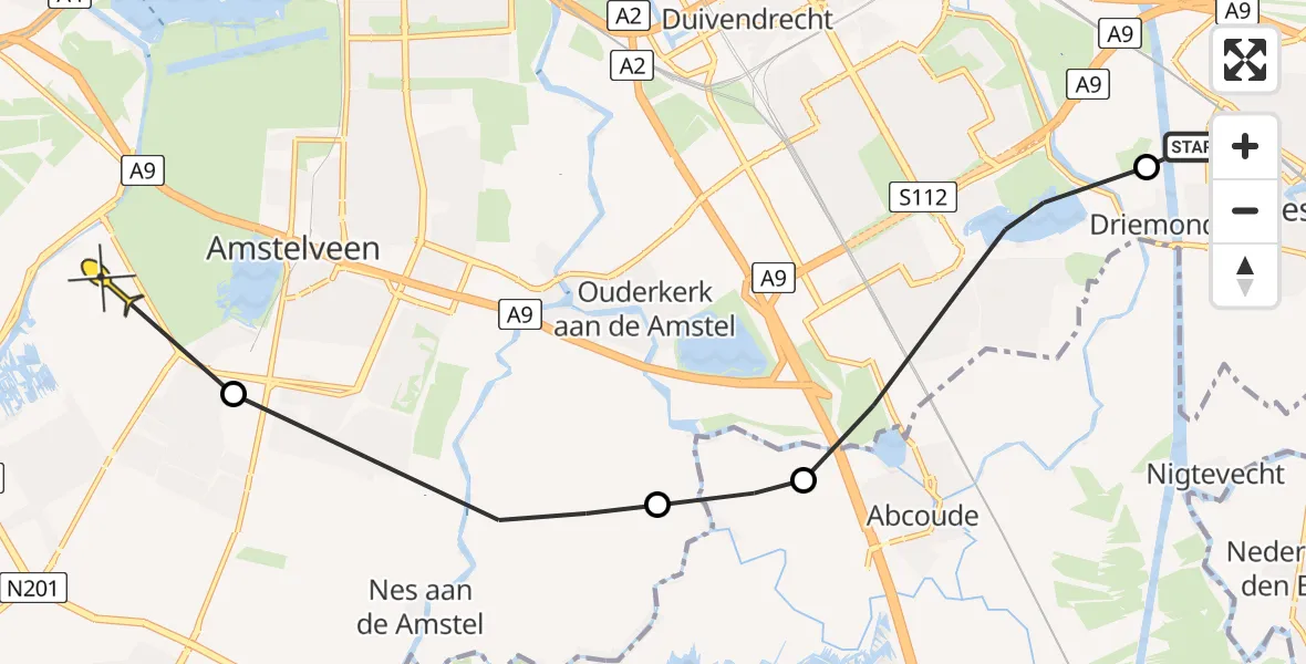 Routekaart van de vlucht: Politieheli naar Aalsmeer, Meibergpad