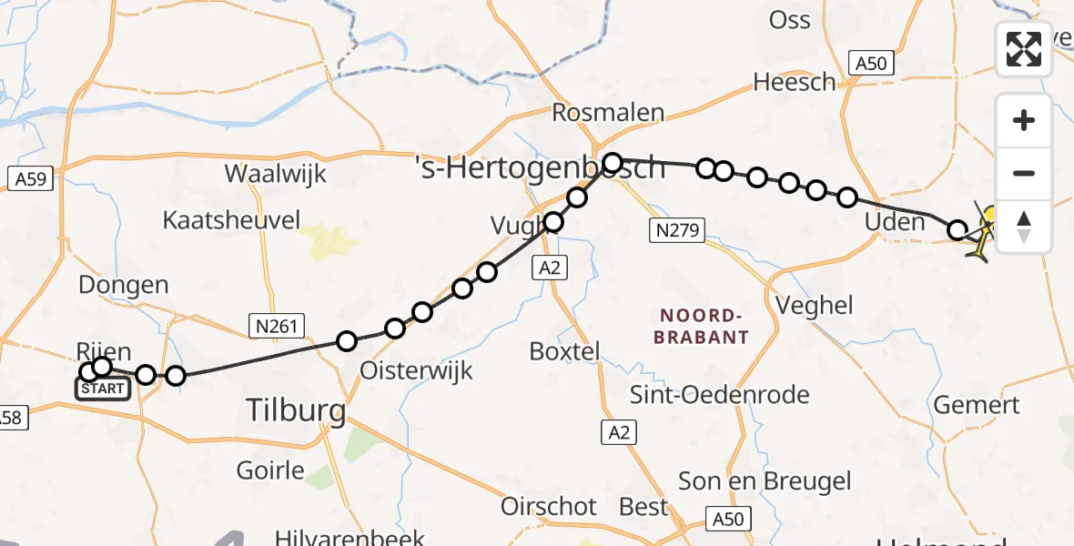 Routekaart van de vlucht: Lifeliner 3 naar Vliegbasis Volkel, Rijksweg