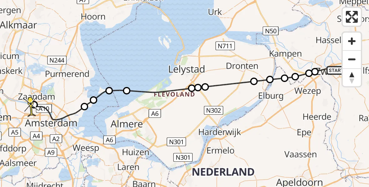 Routekaart van de vlucht: Lifeliner 1 naar Amsterdam Heliport, Westerveldse Aa