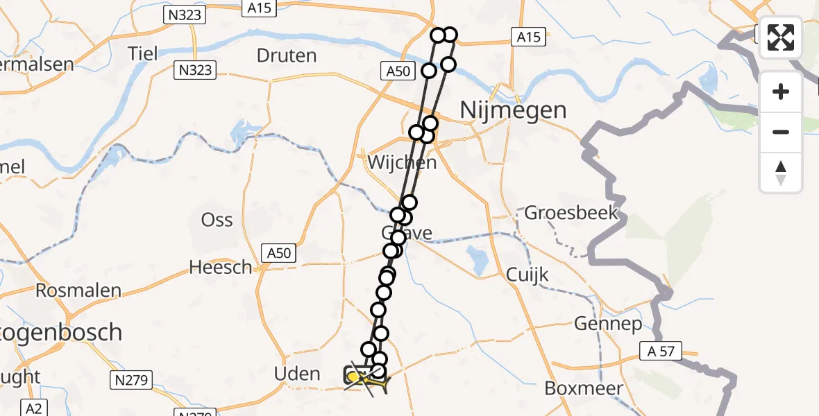 Routekaart van de vlucht: Lifeliner 3 naar Vliegbasis Volkel, Millsebaan