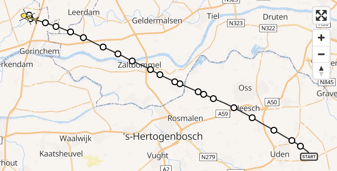 Routekaart van de vlucht: Lifeliner 3 naar Noordeloos, Houtvennen