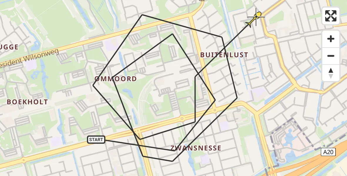 Routekaart van de vlucht: Politiehelikopter naar Rotterdam, Martin Luther Kingweg