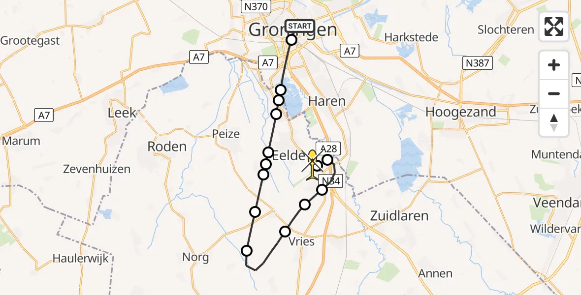 Routekaart van de vlucht: Lifeliner 4 naar Groningen Airport Eelde, Stationsweg