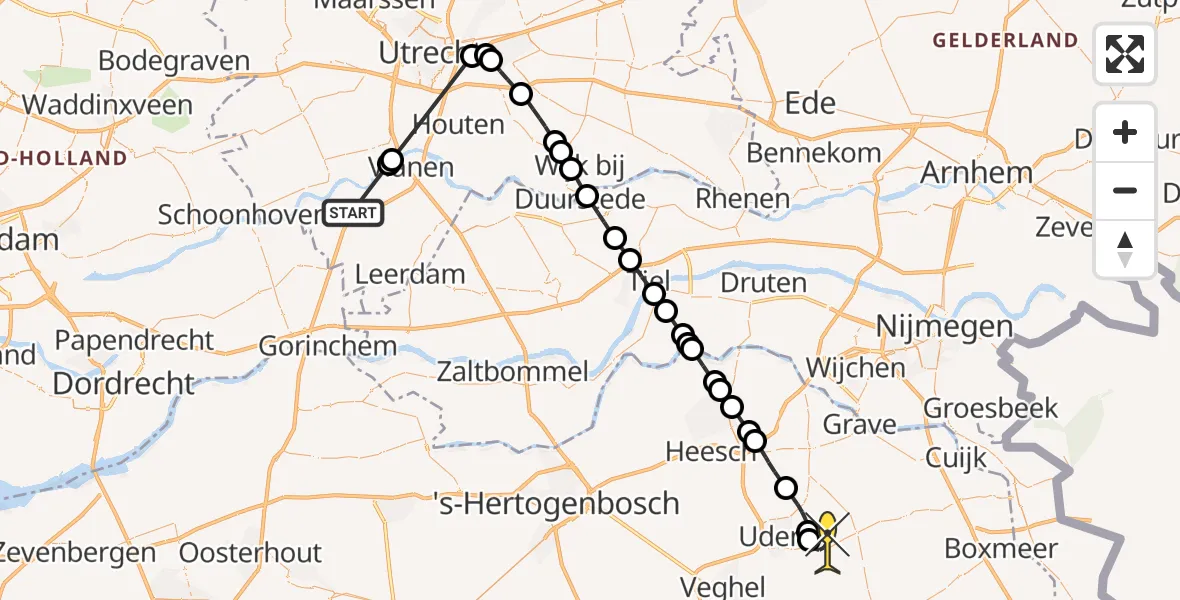 Routekaart van de vlucht: Lifeliner 3 naar Vliegbasis Volkel, Oost Lekdijk