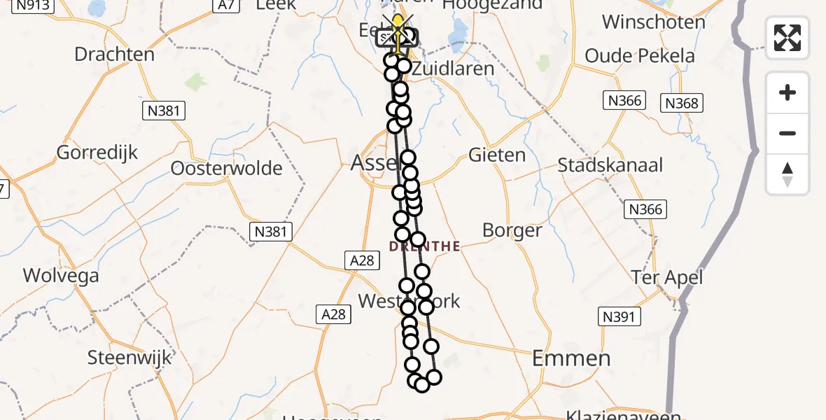 Routekaart van de vlucht: Lifeliner 4 naar Groningen Airport Eelde, Moespot