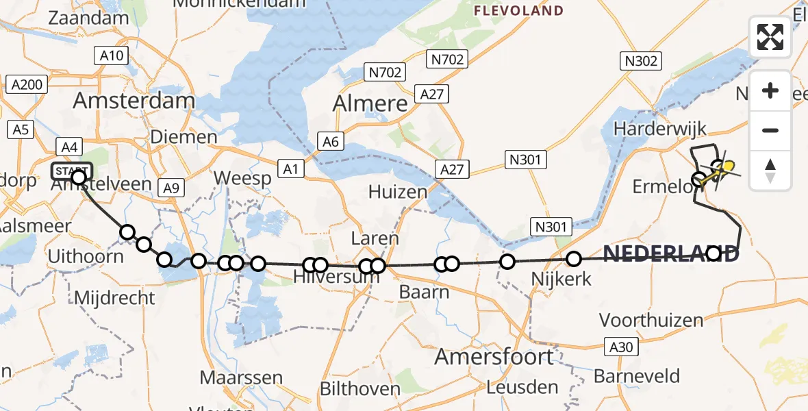 Routekaart van de vlucht: Politieheli naar Ermelo, Canadaweg