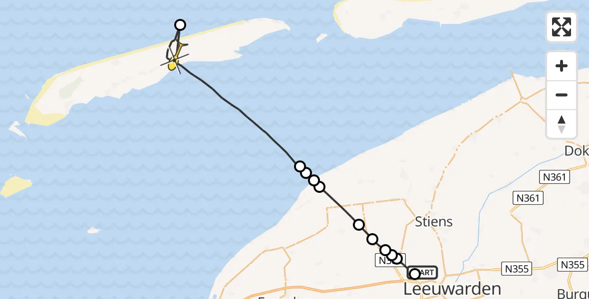 Routekaart van de vlucht: Ambulancehelikopter naar Oosterend, Bitgumerdyk