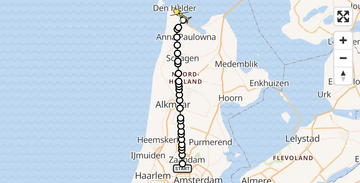 Routekaart van de vlucht: Lifeliner 1 naar Den Helder, Hoofdtocht