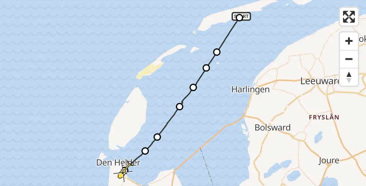 Routekaart van de vlucht: Ambulanceheli naar Vliegveld De Kooy, Hoorner Koolweg