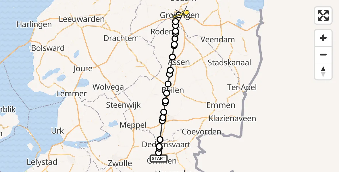 Routekaart van de vlucht: Lifeliner 4 naar Universitair Medisch Centrum Groningen, Balkerweg