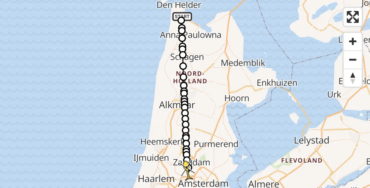 Routekaart van de vlucht: Lifeliner 1 naar Amsterdam Heliport, Rijksweg