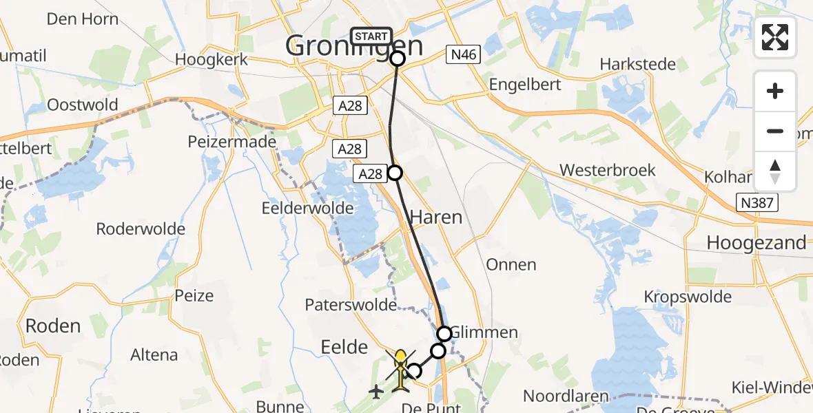 Routekaart van de vlucht: Lifeliner 4 naar Groningen Airport Eelde, Roskildeweg