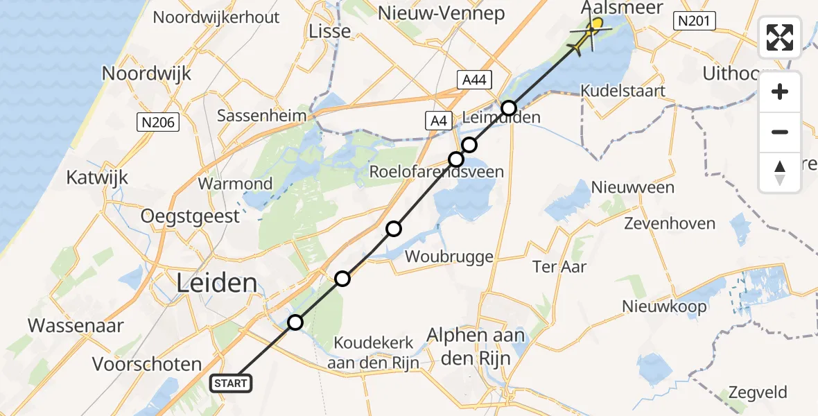 Routekaart van de vlucht: Politieheli naar Aalsmeer, Molenpad