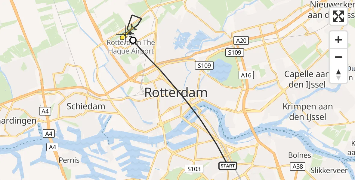 Routekaart van de vlucht: Lifeliner 2 naar Rotterdam The Hague Airport, Beverstraat