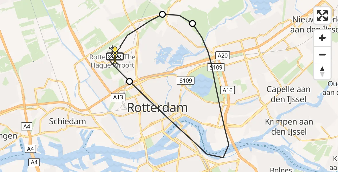 Routekaart van de vlucht: Lifeliner 2 naar Rotterdam The Hague Airport, Van der Duijn van Maasdamweg