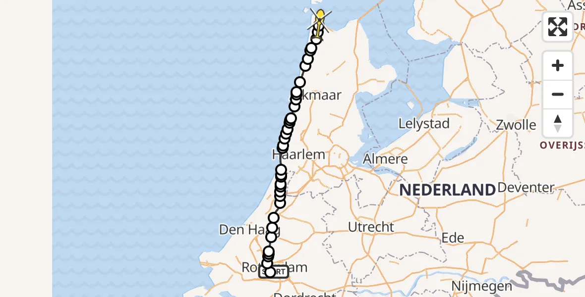 Routekaart van de vlucht: Kustwachthelikopter naar Vliegveld De Kooy, Schiemond