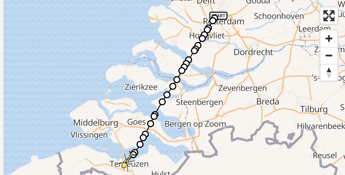 Routekaart van de vlucht: Lifeliner 2 naar Terneuzen, Brandenburgbaan