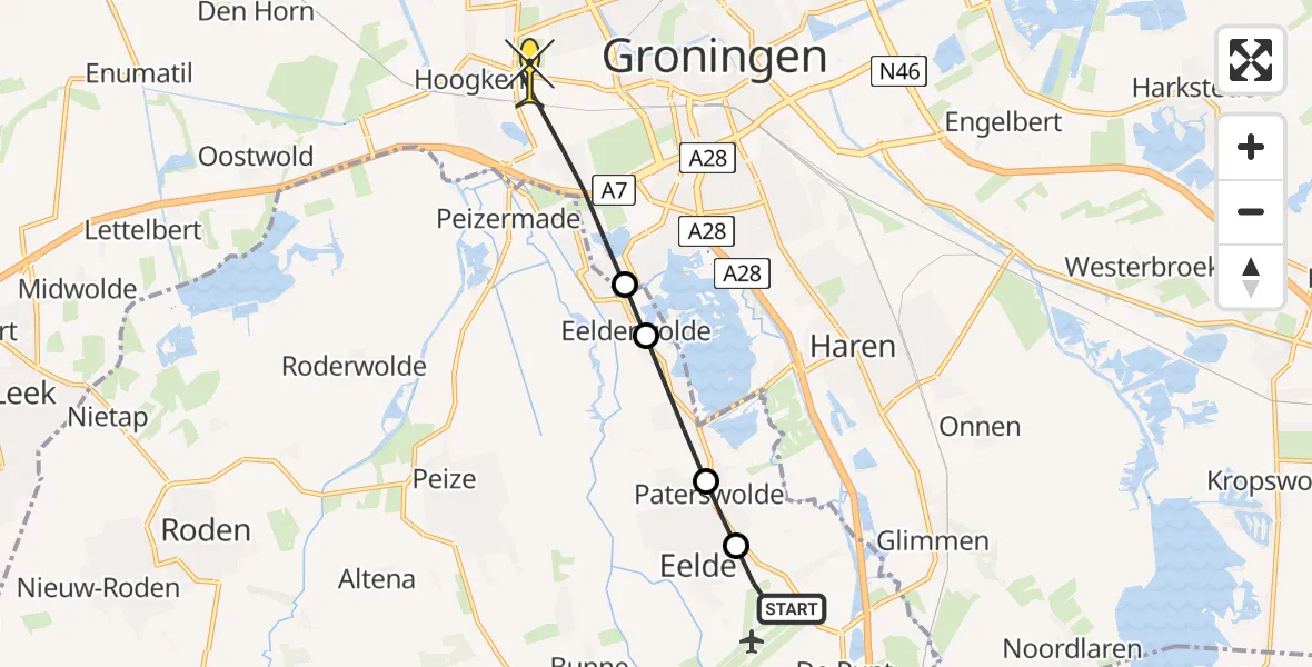 Routekaart van de vlucht: Lifeliner 4 naar Groningen, Langesteeg