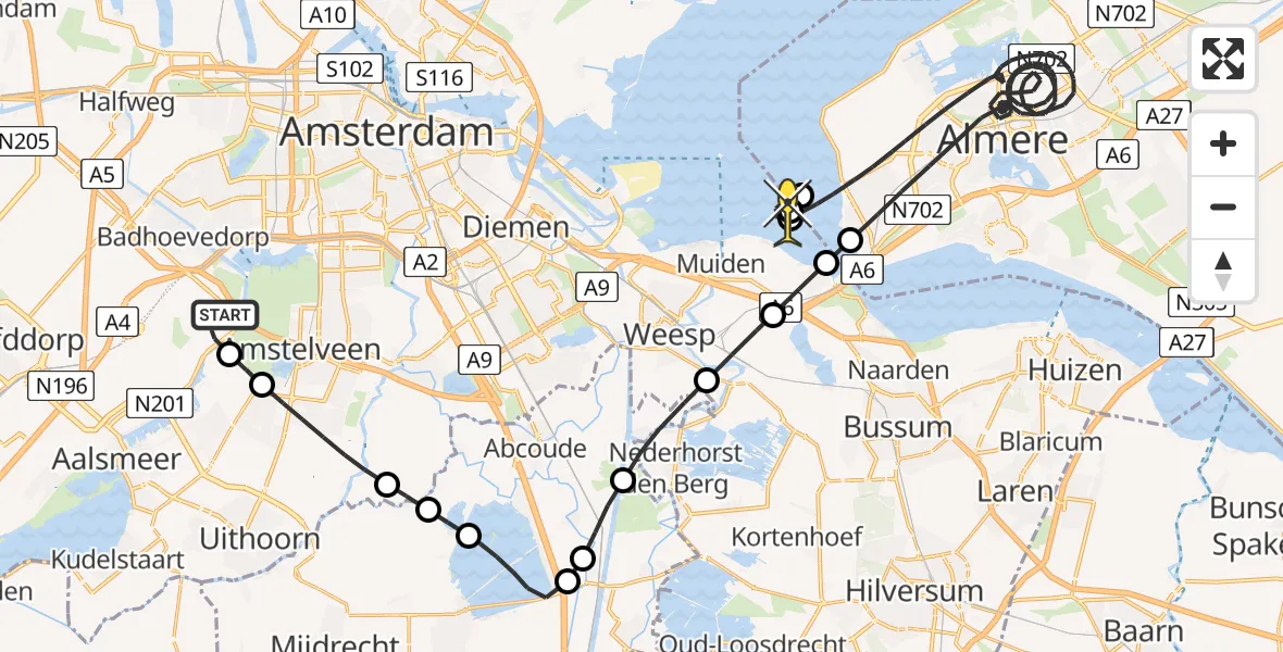 Routekaart van de vlucht: Politieheli naar Muiden, Voltweg