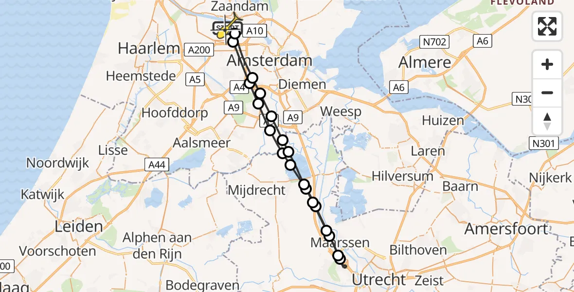 Routekaart van de vlucht: Lifeliner 1 naar Amsterdam Heliport, Corsicaweg