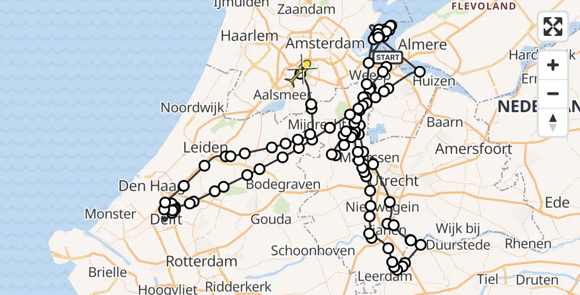 Routekaart van de vlucht: Politieheli naar Schiphol, Noordpolderweg