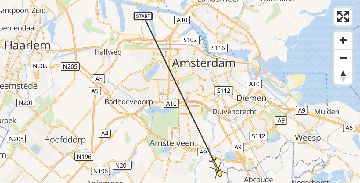 Routekaart van de vlucht: Lifeliner 1 naar Ouderkerk aan de Amstel, Meentsloot