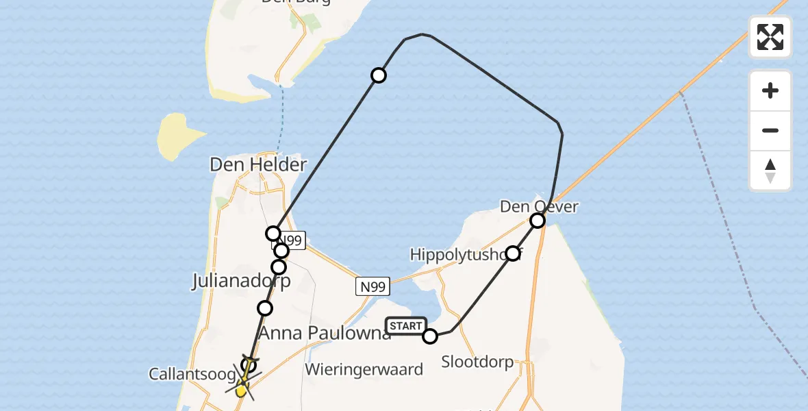 Routekaart van de vlucht: Politieheli naar 't Zand, Ulkeweg