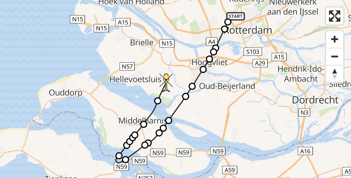 Routekaart van de vlucht: Lifeliner 2 naar Abbenbroek, Rotterdam Airportbaan