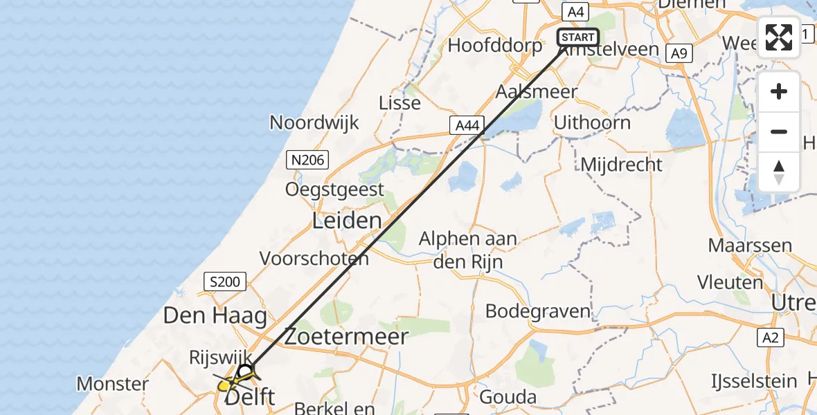 Routekaart van de vlucht: Politieheli naar Rijswijk, Rotterdamseweg