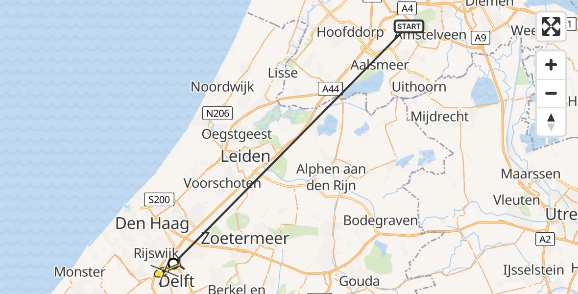 Routekaart van de vlucht: Politiehelikopter naar Rijswijk, Rotterdamseweg