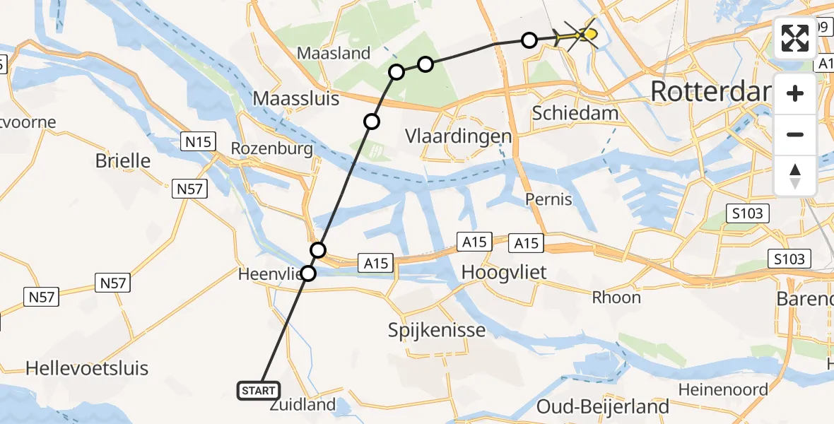 Routekaart van de vlucht: Lifeliner 2 naar Rotterdam, Hooftweg