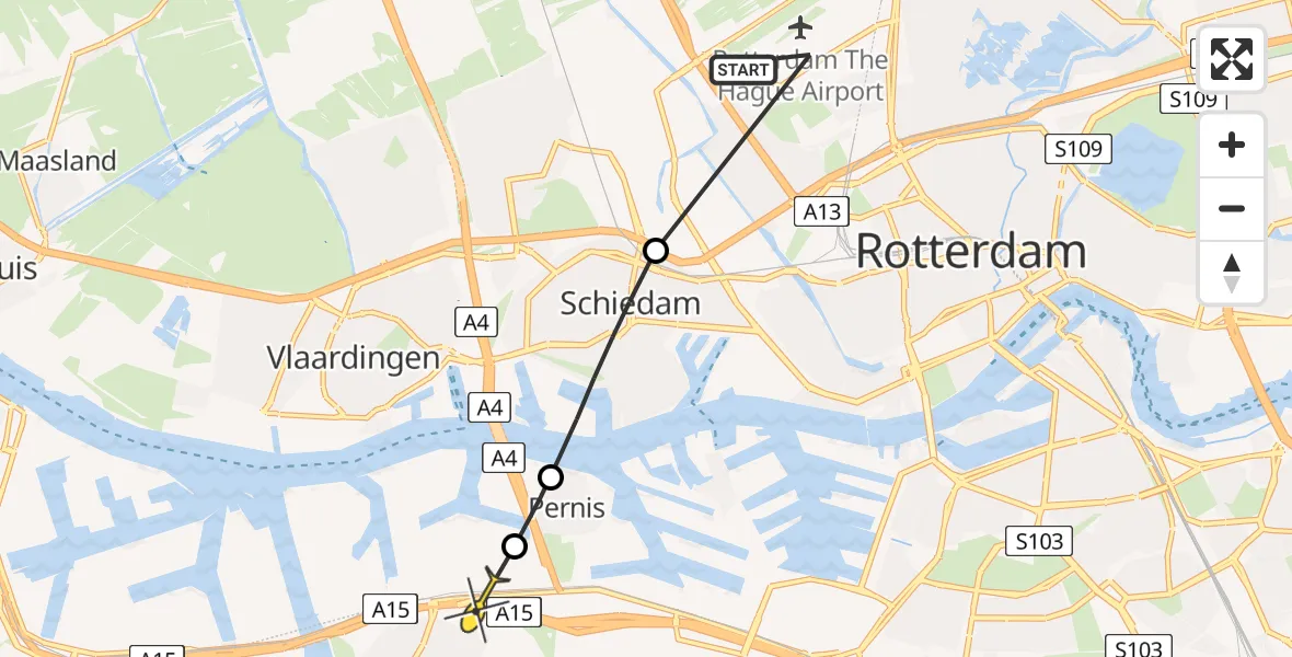 Routekaart van de vlucht: Lifeliner 2 naar Hoogvliet, Brandenburgbaan