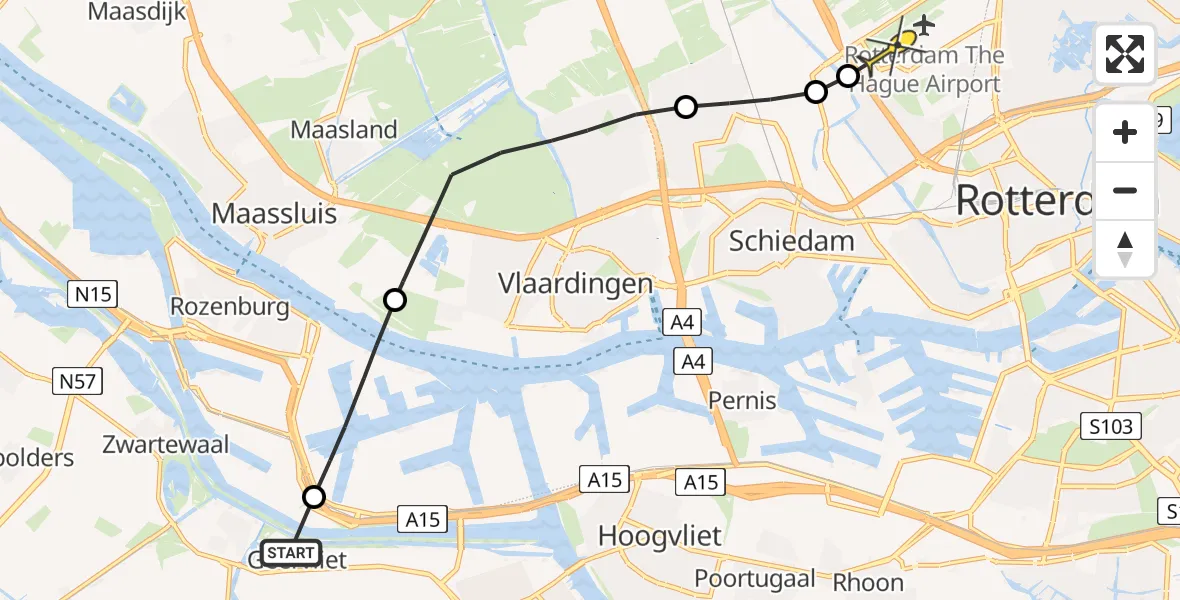 Routekaart van de vlucht: Lifeliner 2 naar Rotterdam The Hague Airport, Matlingeweg