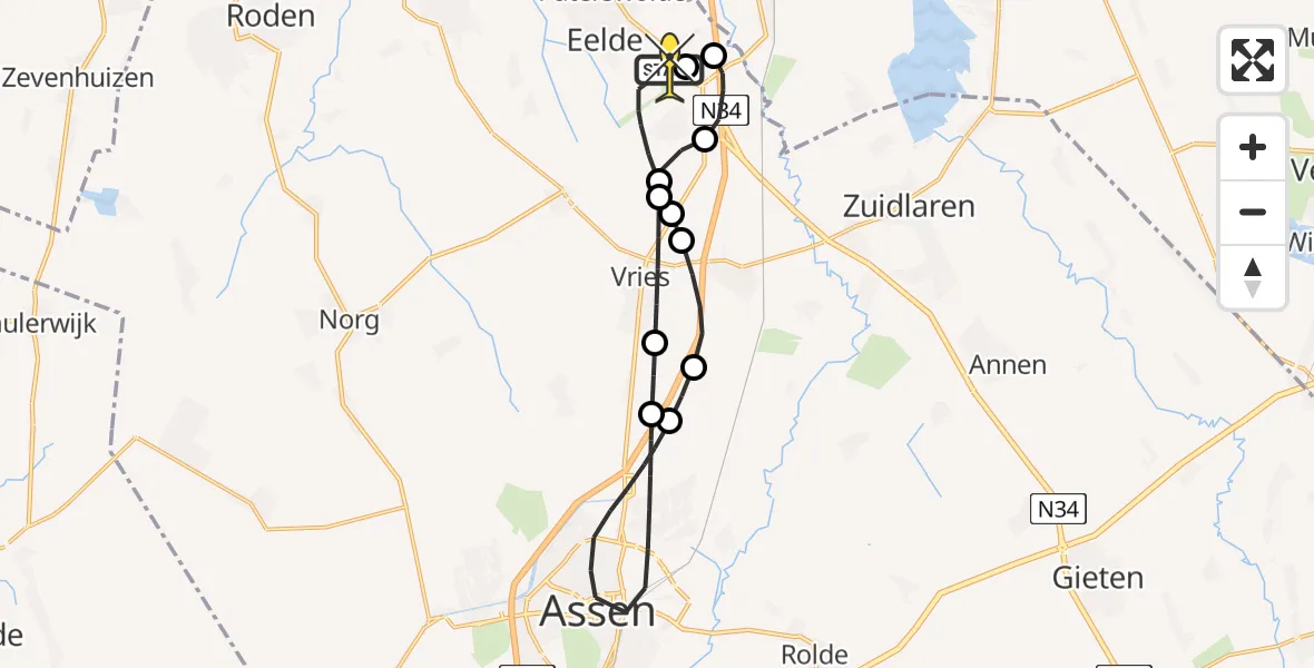 Routekaart van de vlucht: Lifeliner 4 naar Groningen Airport Eelde, Veldkampweg