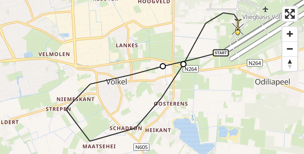 Routekaart van de vlucht: Lifeliner 3 naar Vliegbasis Volkel, Berkenweg